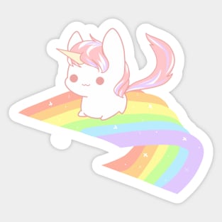 Cute pink fluffy unicorn on a pastel rainbow Sticker